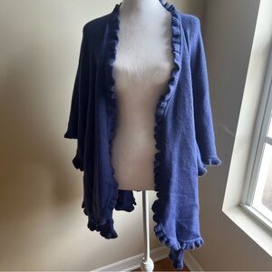 Lombaggi Knitwear Blue Ruffle Hem Shawl Cover Up Angora OS Wrap‎ Poncho Wedding
